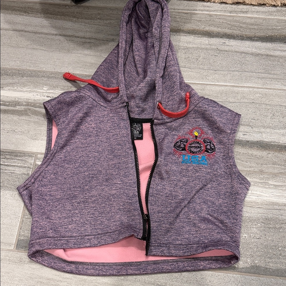 NPC Purple Hooded cropped zip up sweatshirt with Embroidered Logo